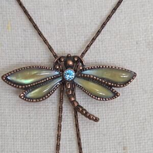 Vintage 1928 Signed Copper Dragonfly Necklace Lariat Bolo